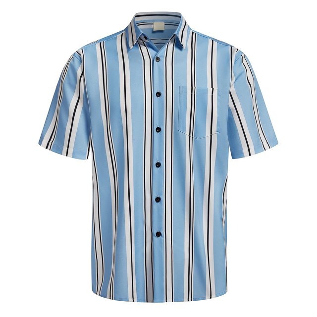 XDZJLR Men Shirts Casual Short Sleeve Button Down Striped Stylish Summer Beach Tee