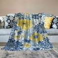 thumbnail image 2 of JRXY Blue Yellow Navy Chrysanthemum Flowers Throw Blanket Ultra Soft Cozy Decorative Flannel Blanket All Season for Home Bed Couch Chair Travel White, 2 of 6