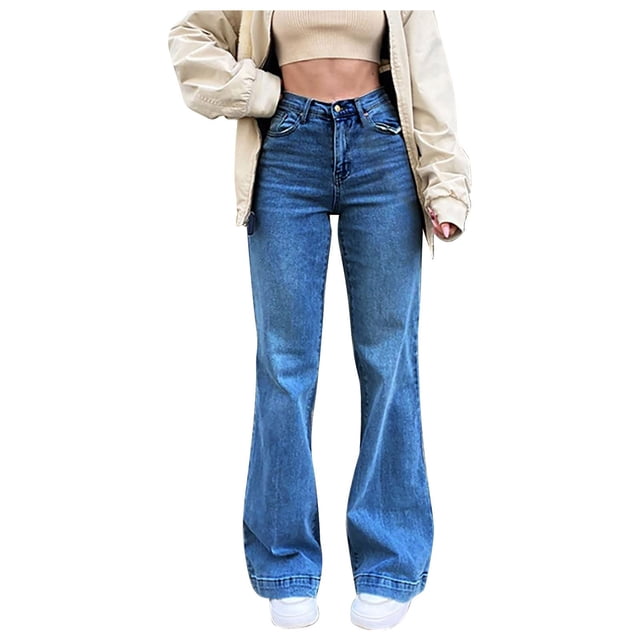 Aayomet Jeans Évasés Taille Mi-Haute pour Femmes, Bleu Foncé, S