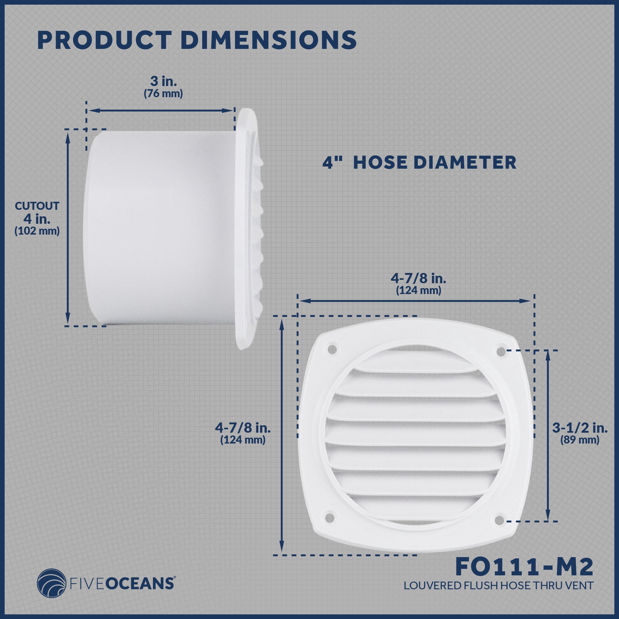 Five Oceans 7-Slotted Louvered Hose Vent, 4-inch Hose Diameter, 2 Pack Air Hose Thru Vent, White ABS Plastic - FO111-M2