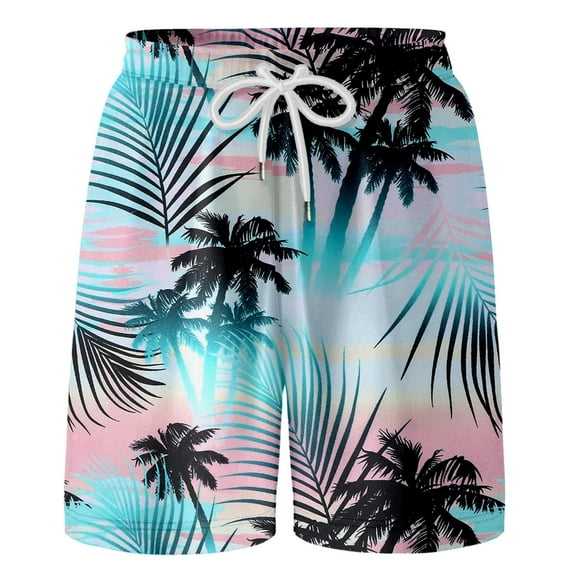 WOYY Little Boy's Hawaii Beach Shorts Coconut Tree Prints Summer Board Shorts, Sizes 6-7Y