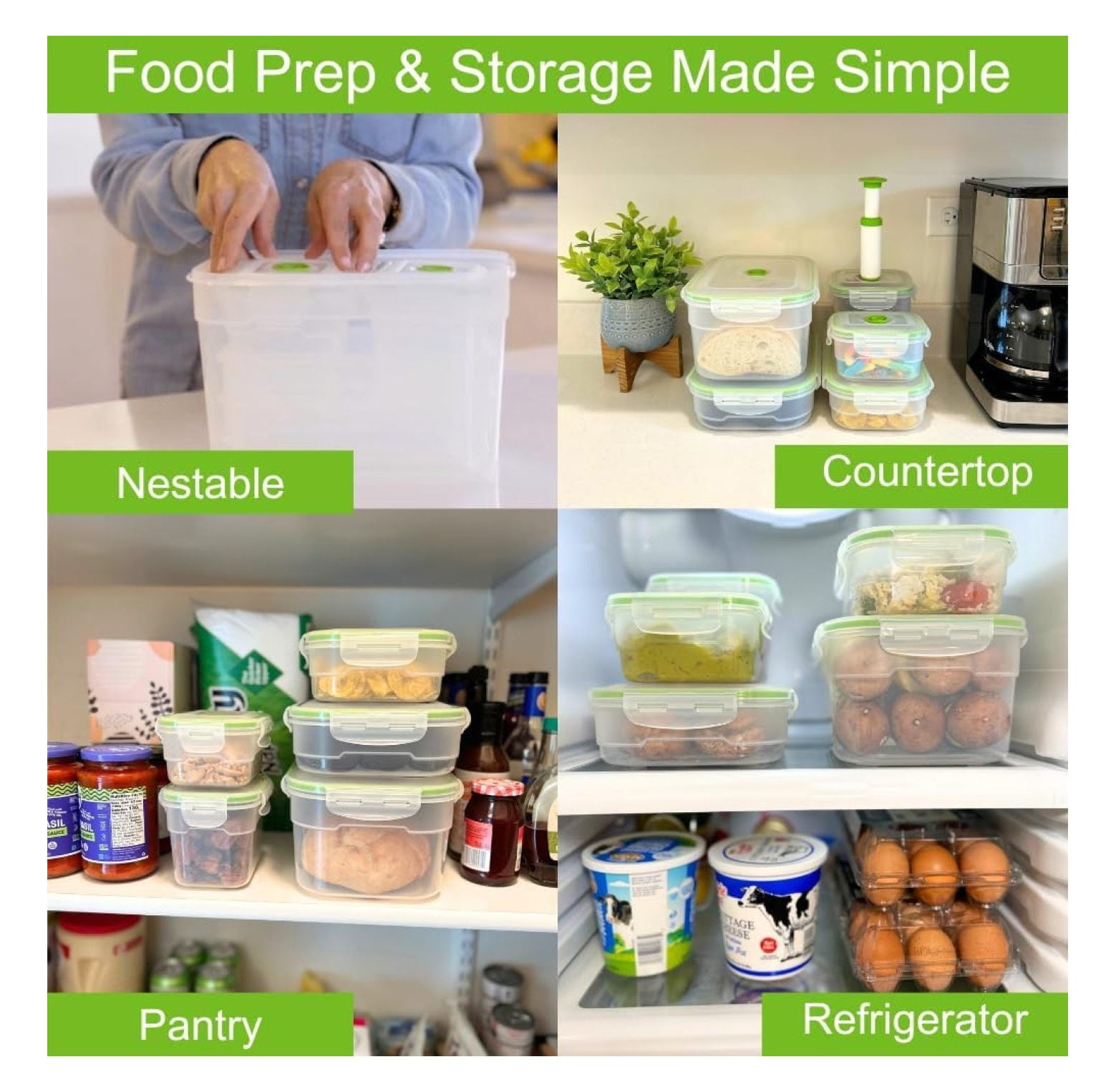 11 piece Vacuum Seal Food Storage Containers with Vacuum Pump, Airtight and Leak Proof, Vacuum Sealed Food Storage Containers, Meal Prep Containers, Keep Food Fresh up to 5 X Longer
