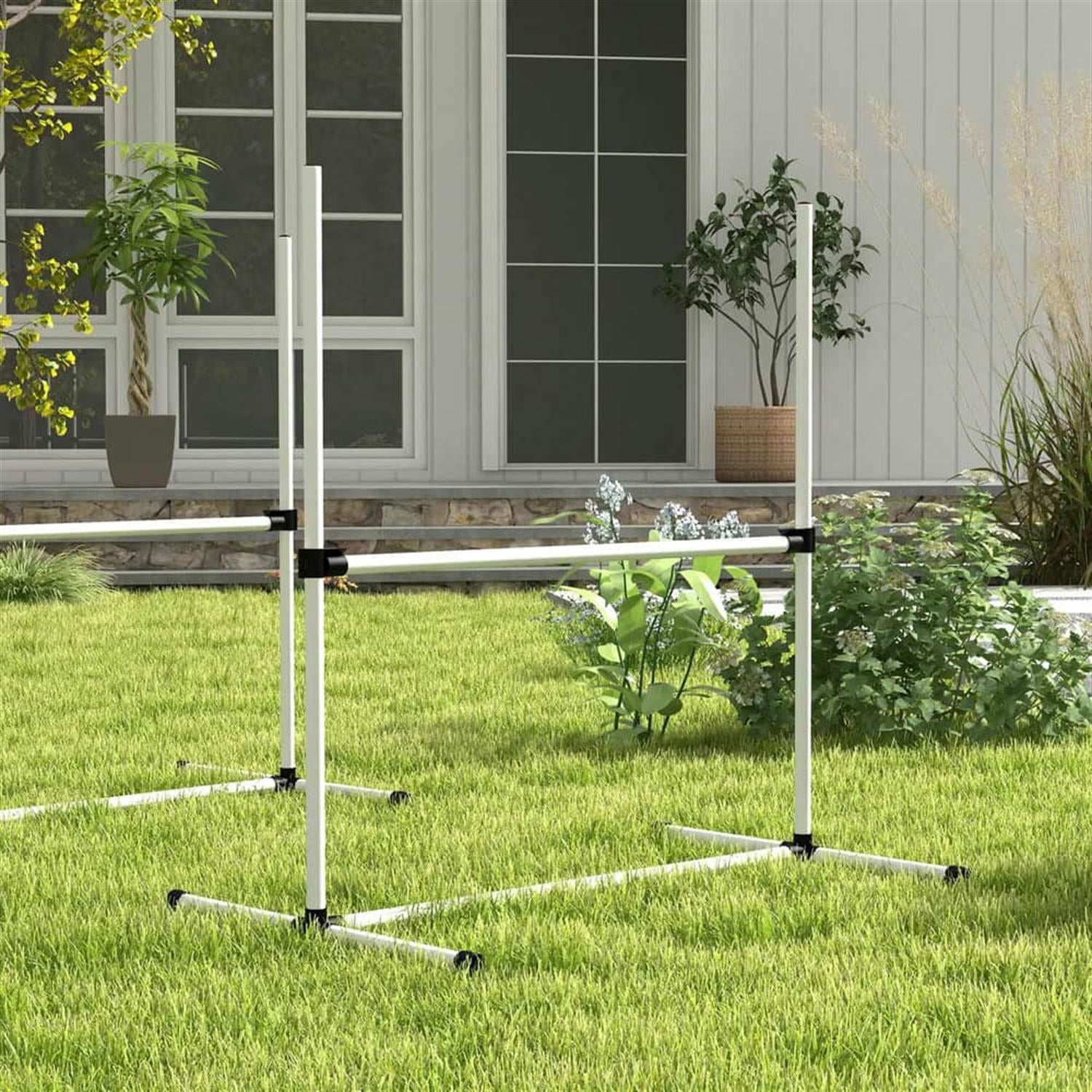Kadyn 8-Piece Dog Agility Set with Height-Adjustable Bars, Portable Bag, Replacement Top Bar for Dog Training, Pet Agility, White