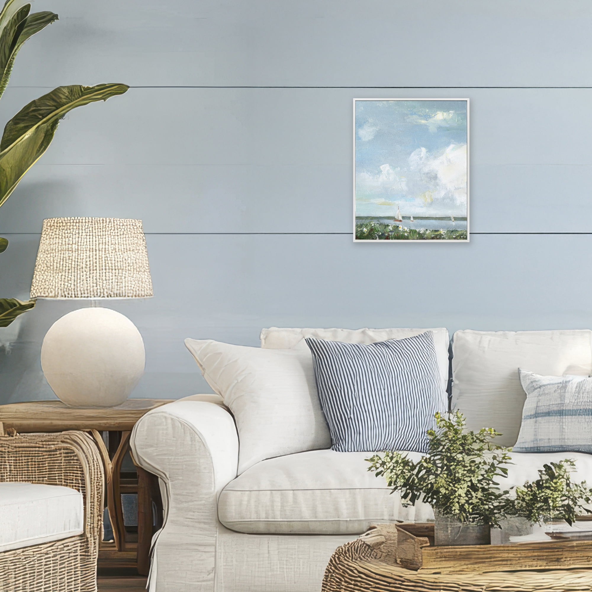 Stupell Industries Seaside Sailing Under Clouds White Framed Giclee Art, design by Sally Swatland