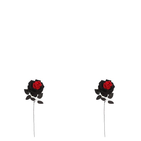 2 PCS Black and Red Halloween Artificial Rose, Halloween Black Burgundy Artificial Rose, Long Stem Realistic Silk Rose for Gothic Decoration, Dark Dead Rose Bouquet for Centerpiece Arrangement