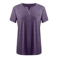 thumbnail image 4 of Giftesty Women Solid Color V-Neck Button T-Shirt Tops Short Sleeve Loose Blouse, 4 of 4
