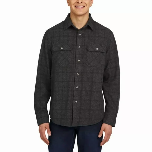 Chaps Men's Knit Flannel Shirt, Black, XXL