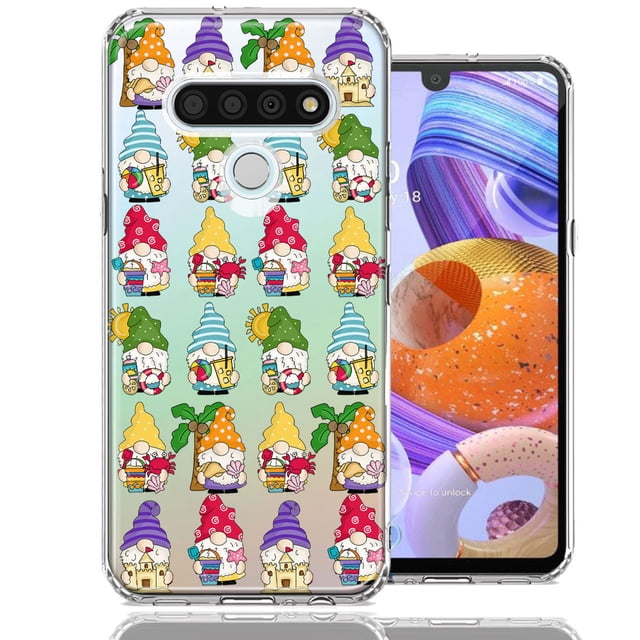 MUNDAZE LG K51 Summer Beach Cute Gnomes Sand Castle Shells Palm Trees Double Layer Phone Case Cover