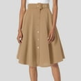 thumbnail image 2 of Riforla Women's A Line Flared Midi Skirt Vintage Stretch High Waisted Button Down Swing Skirt with Pockets and Belts Skirts for Women Trendy Beige XL, 2 of 6