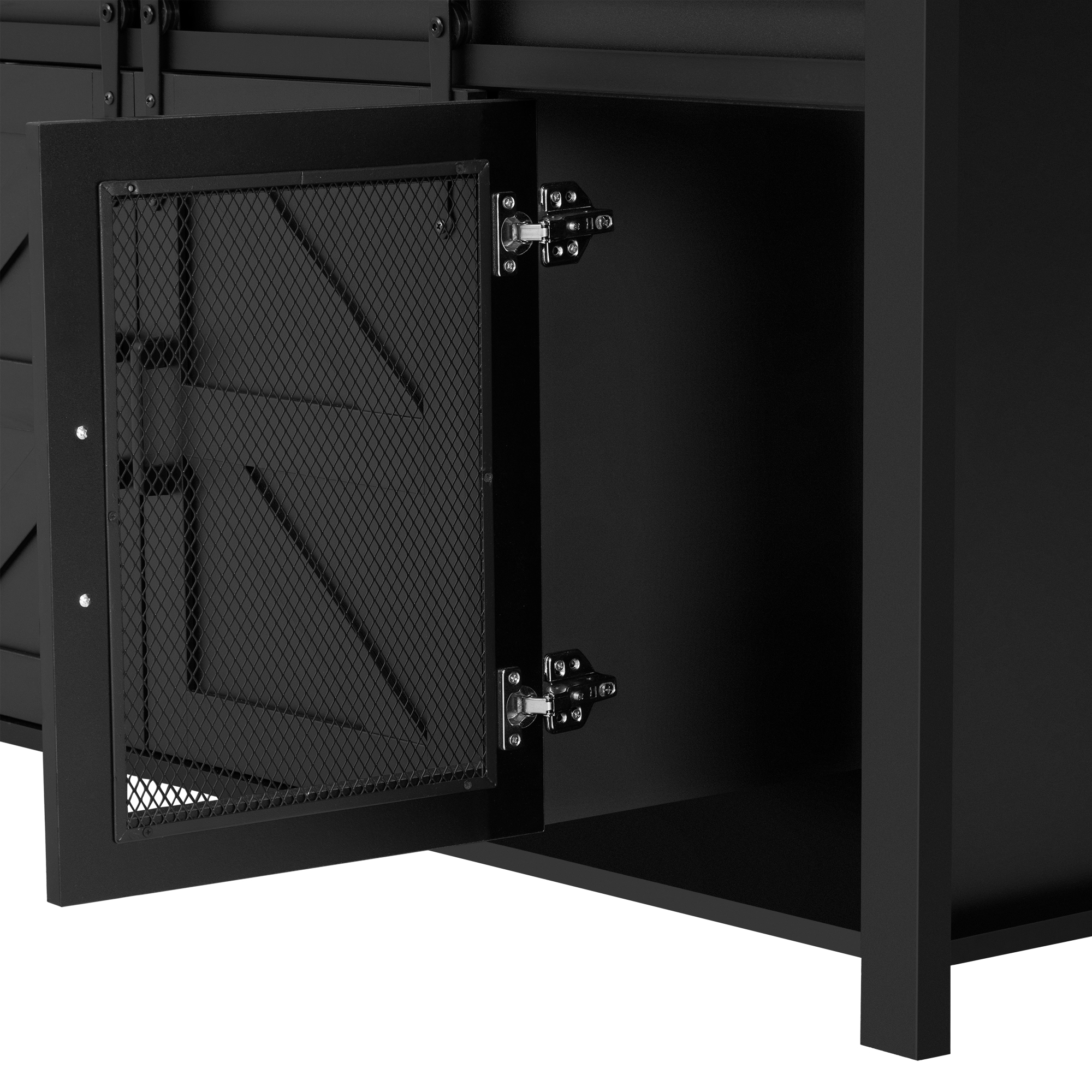 Euroco 59" Buffet Cabinet with Storage, Farmhouse Sideboard Cabinet with Sliding Barn Door and Open Storage Shelf,Wood Coffee Bar Table for Kitchen, Dining Room,Black