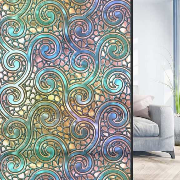 22.8"x47" Window Privacy Film Rainbow Window Clings Stained Glass Window Decals 3D Decorative Window Coverings, Static Cling Removable Glass Door Window Stickers, Anti-UV Non-Adhesive