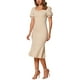 thumbnail image 4 of INSPIRE CHIC Vestidos Elegantes de Negocios para Mujeres con Escote Corazón, Manga Corta Abullonada, Vestido Midi Sirena XL Beige, 4 of 6