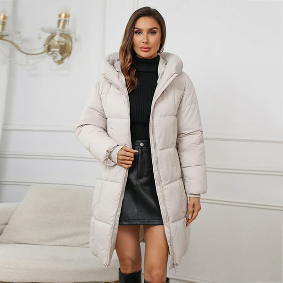 Baberdicy Women's Knee-Length Quilted Coat, Slim Fit down Padded Winter Jacket , Maxi Quilted Coat, Knee-Length Puffer Jacket, Winter Warmth Beige L