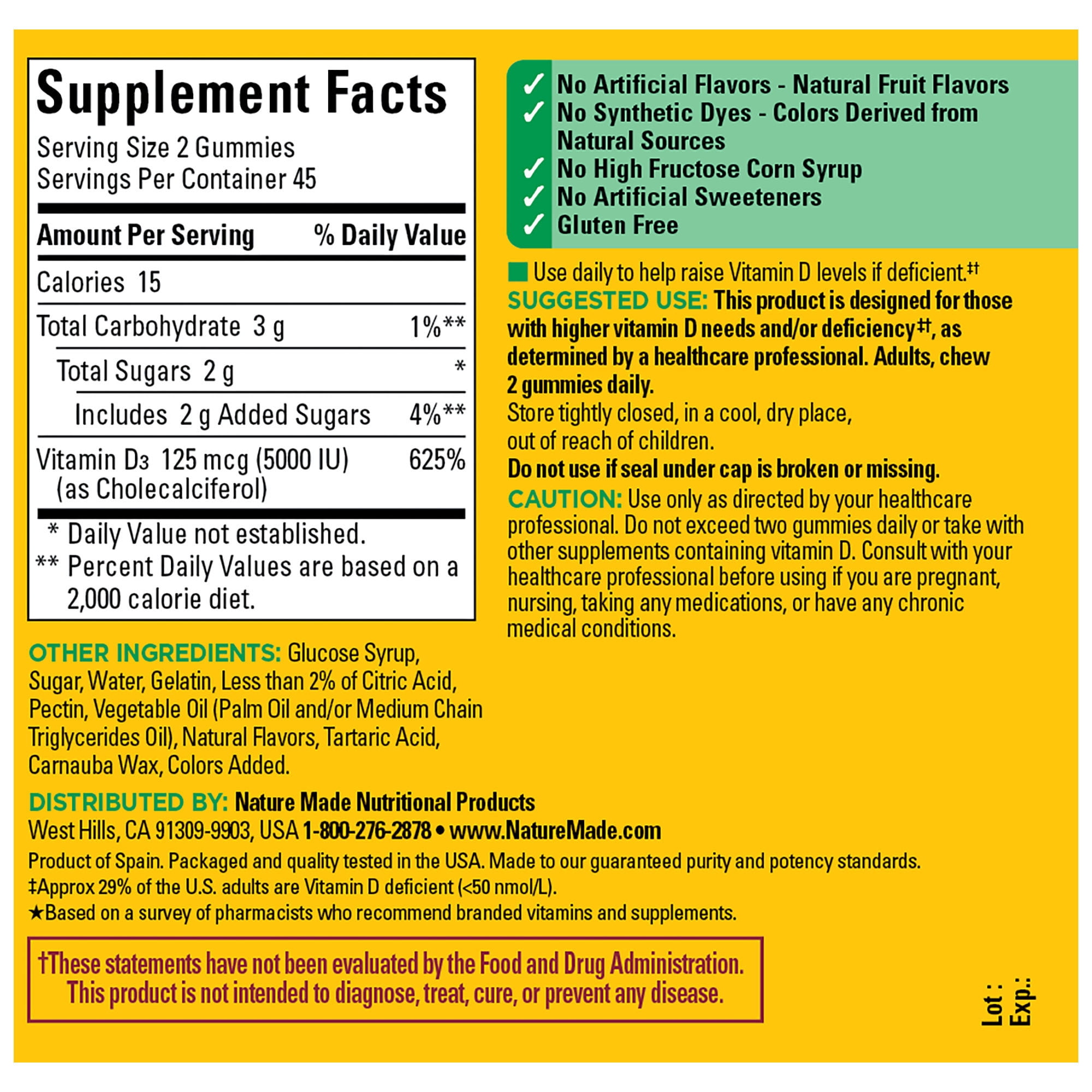 (3 pack) Nature Made Extra Strength Dosage Vitamin D3 Gummies 5000 IU (125 mcg) per Serving, 90 Count
