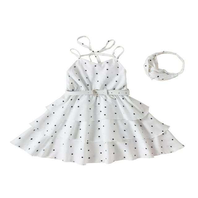 OUSITAID Robe d'Été Élégante pour Petite Fille Col en V Sans Manches Taille Élastique Robe Multi-Couches avec Bandeau
