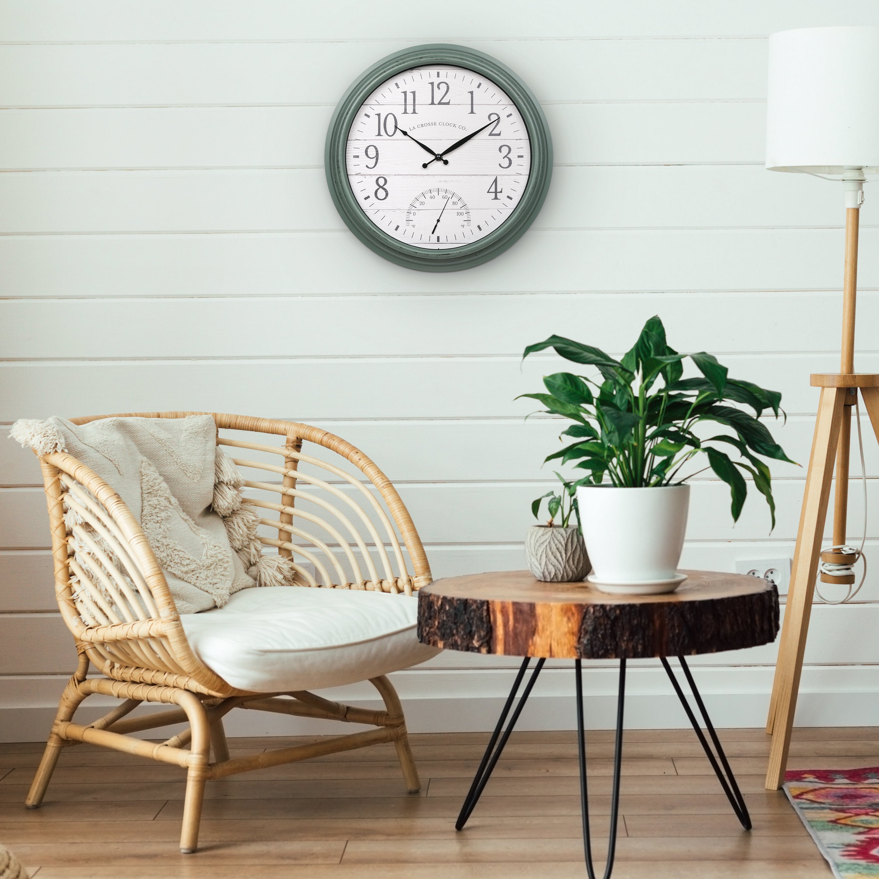 La Crosse Technology 15.75 In. Indoor/Outdoor Quartz Sagebrook Green Wall Clock with Temperature, 404-3840SG