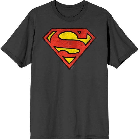 Bioworld Superman Logo Men's Charcoal Tee - Classic DC Comic Graphic T-Shirt, Cotton-Medium