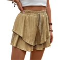 thumbnail image 1 of Pantalones cortos fluidos for mujer, falda pantalón estilo bohemio con volantes y mariposas, cintura alta, tela texturizada, doble capa, Color sólido, informal, 1 of 7