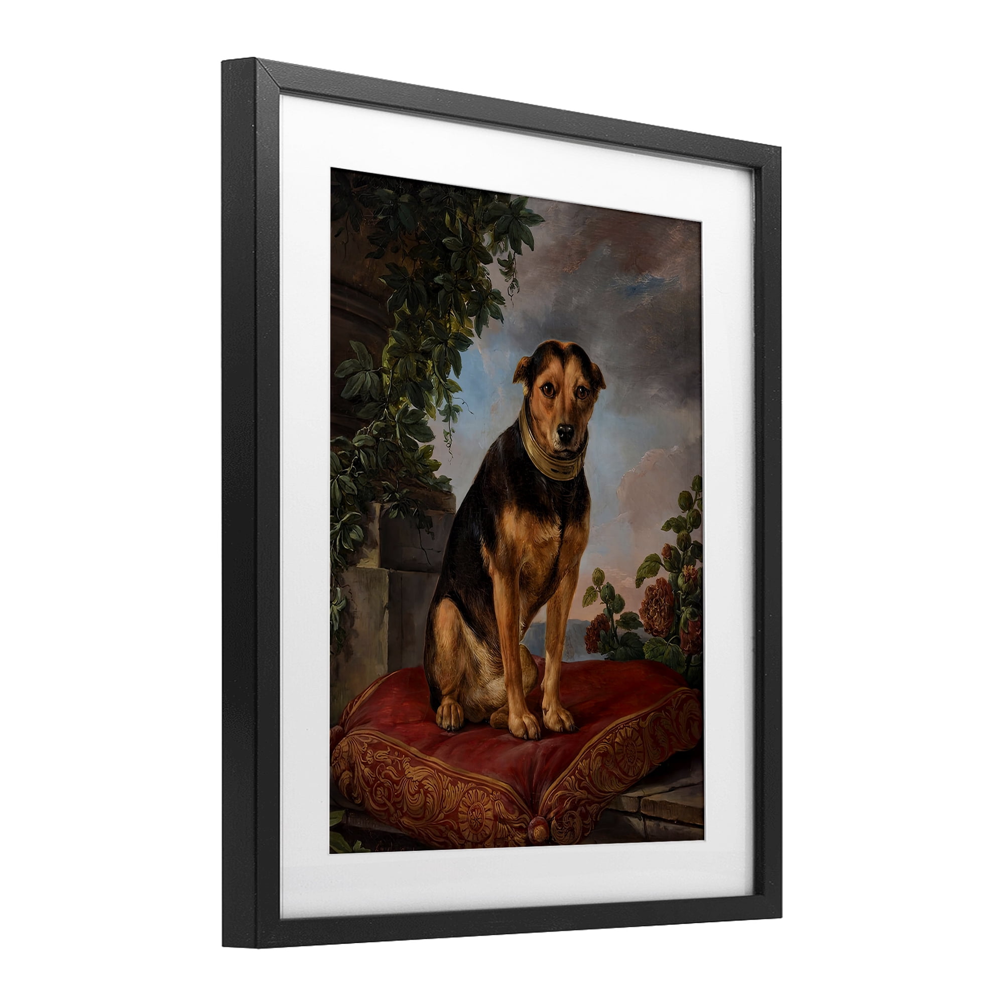 Stupell Industries Historical Dog on Cushion Black Framed Print Under Glass, design by Lil' Rue