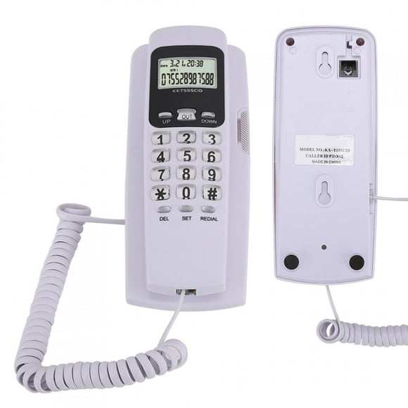 Miniteléfono T555 montado en la pared con identificador de llamadas, para hotel, casa, oficina, con pantalla LCD retroiluminada (blanco)