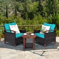 thumbnail image 1 of Gymax Ensemble de Conversation en Rotin Osier pour Patio 3 Pcs Ensemble de Meubles d'Extérieur avec Coussin Turquoise, 1 of 10