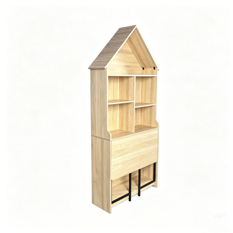 Folding Desk with Storage Cabinet,Convertible Hideaway Desk to Bookshelf, Space-Saving Wall Mount Table for Home Office, Craft, Vanity, Small Spaces