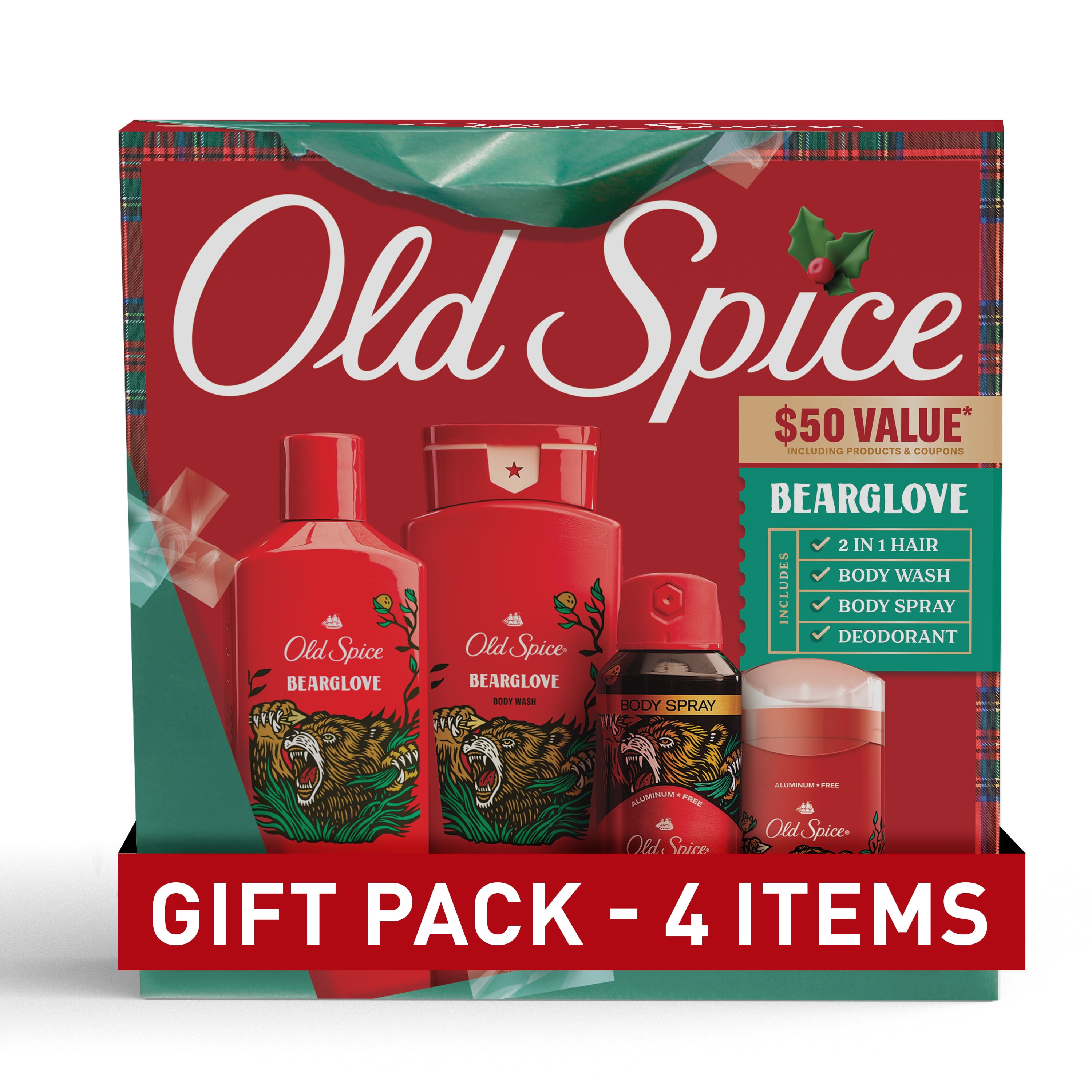 (2 pack) Old Spice Bearglove Holiday Pack, Body Wash, Deodorant, Body Spray, and 2in1 Shampoo and Conditioner