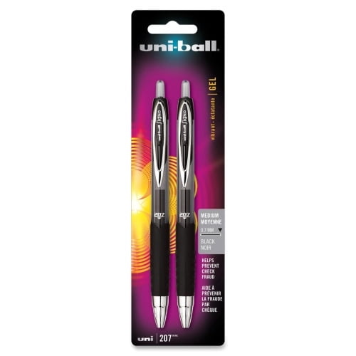 uni-ball 207 Retractable Gel Medium Pen Point - 0.7 mm Pen Point Size - Refillable - Retractable - Black Gel-based Ink - 2 / Pack