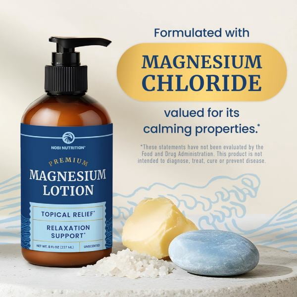 (2 pack) Nobi Nutrition Magnesium Lotion for Relaxation & Skin Moisture, Unscented Fast-Absorbing Body Cream with Shea Butter, 8 fl oz