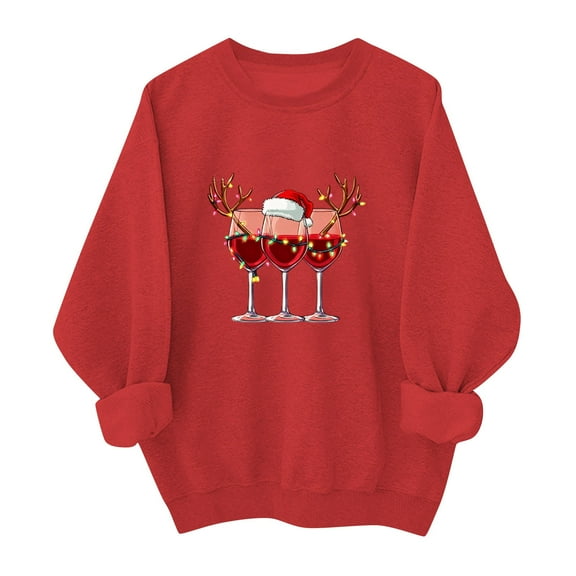 Generic Womens Christmas Sweatshirts Cute Santa Printed Ugly Sweaters Crewneck Long Sleeve Pullover Tops Holiday Xmas Shirts