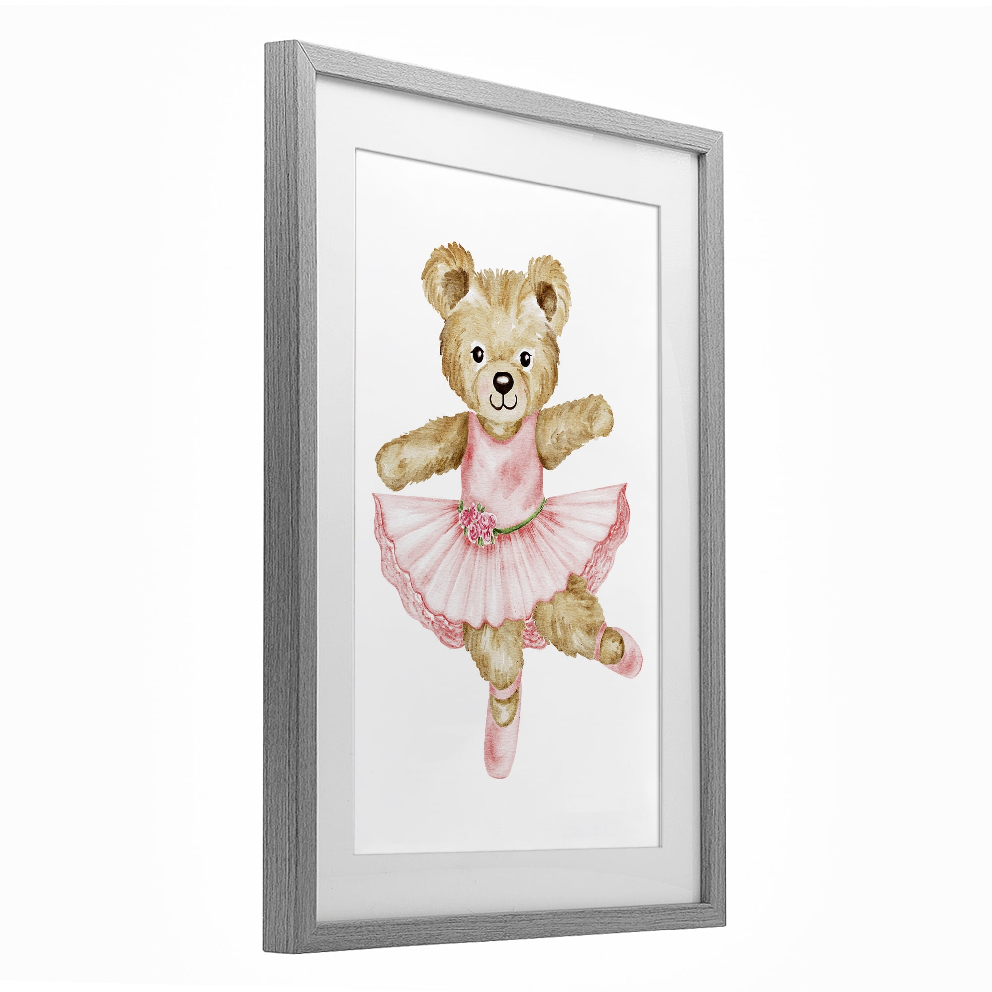 Ballerina Teddy Bear Gray Framed Print Under Glass, design by Amy Hall