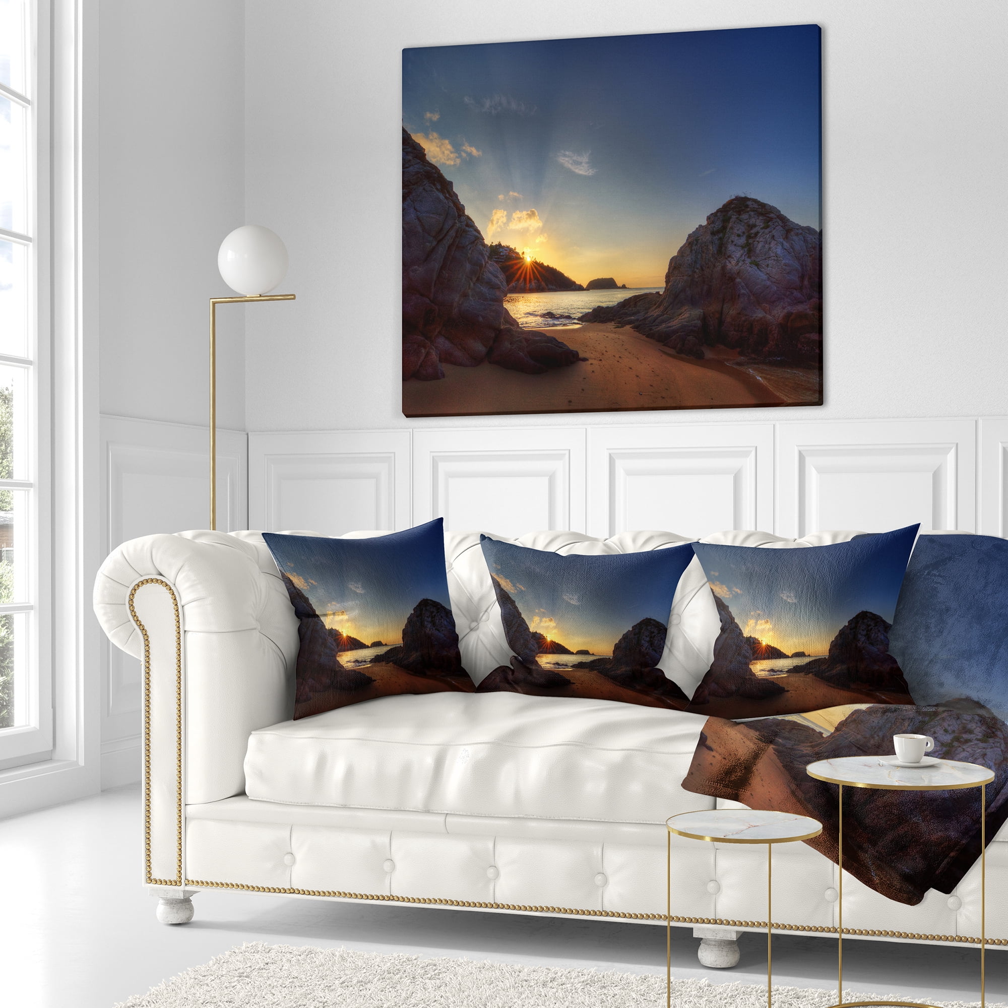 Designart Hills in Beautiful Mountain Beach - Landscape Printed Throw Pillow - 18x18