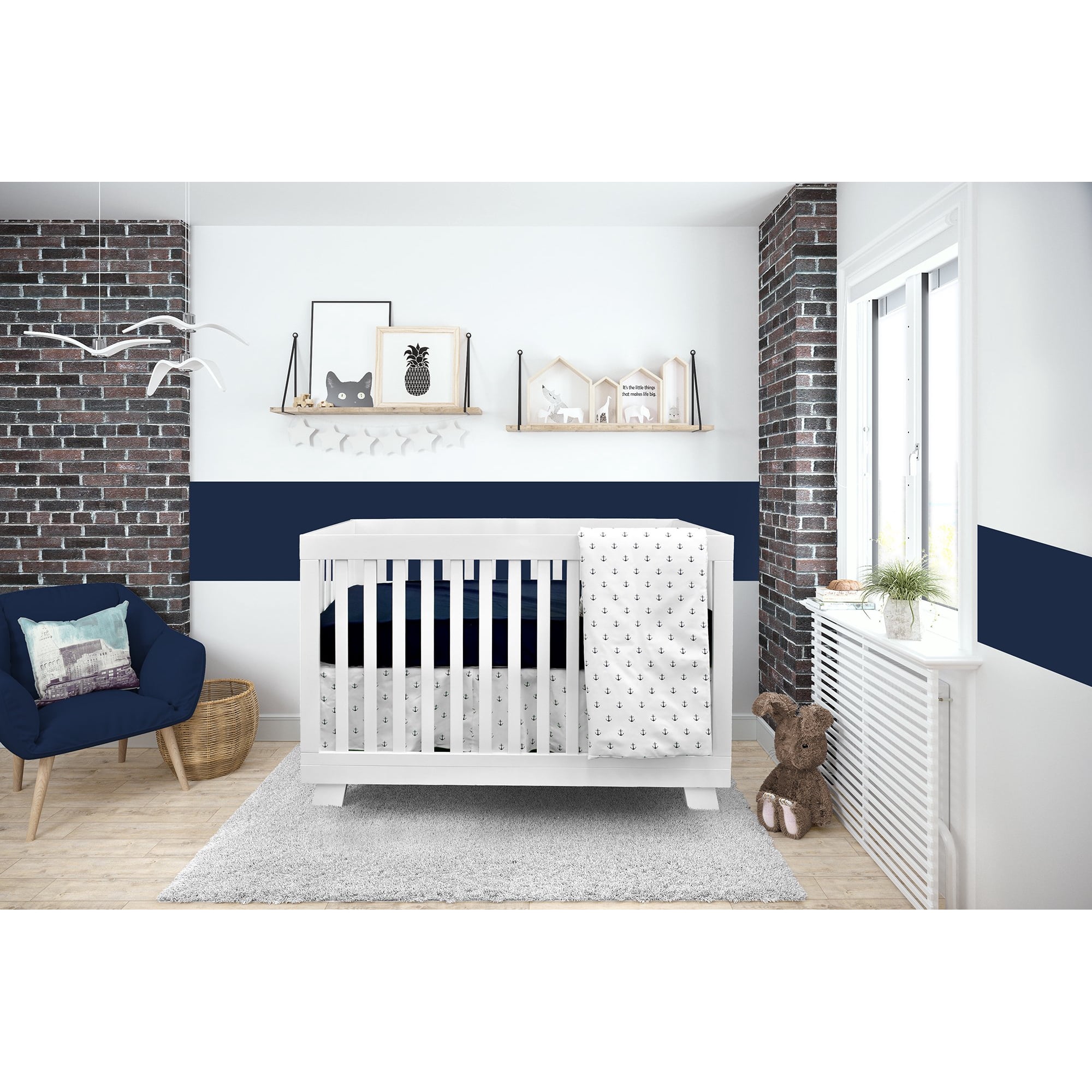 Bebelelo 4 Pieces Baby Bedding Set Nursery Crib Set of Skirt Mattress Cover and Duvet with Cover for Kids Boys Girls Blue and White Color with Anchors Pattern Walmart