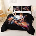 thumbnail image 3 of Castle Fairy Watercolor Splash Motocross Full Size Comforter Sets 3 Pieces for Teens, Dirt Bike Rider Bedding Sets for Bedroom, Black Red,Black Reversible, 3 of 6