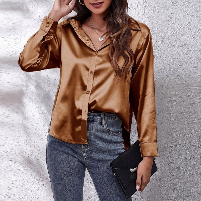 TIMIFIS Womens Button Down Shirt Casual Long Sleeve Loose Fit Collared Linen Work Blouse TopsFall