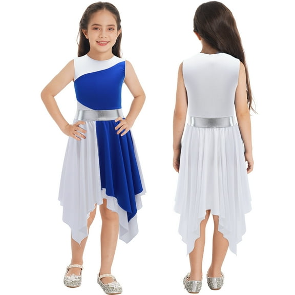 Alvivi Kids Girls Lyrical Modern Dance Dress Sleeveless Colorblock Dancewear Performance Costume