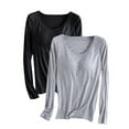thumbnail image 1 of Hvobtty sous-Vêtement Décontracté à Manches Longues pour Femmes, Chemise à Manches Longues avec Coussin de Poitrine, Couleur Unie, Col Rond, 1 of 2