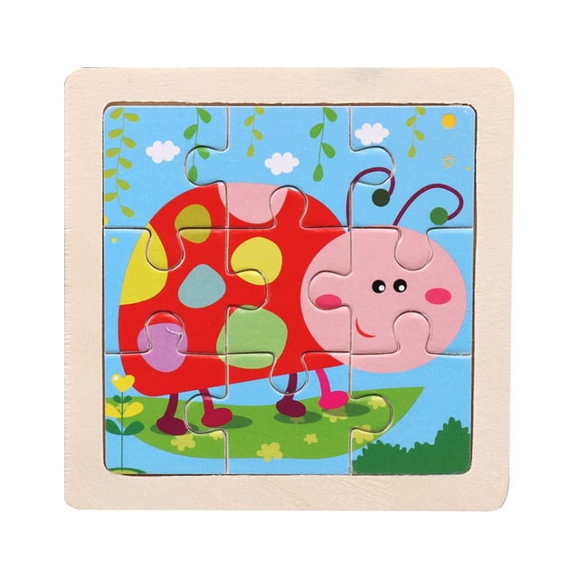 Nueve~Piezas Rompecabezas De Madera Coche De Animales De Dibujos animados Rompecabezas De Madera Educación Infantil Puzzle Educativo 2~5 Años Juguete De Madera