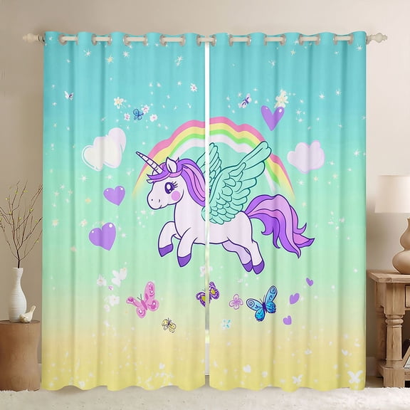 Feelyou Magical Unicorn Angel Curtains Pack of 2 (42x84 Each), Dreamy Butterfly Animal Curtains Blackout, Teens Kids Boys Girls Bedroom Curtains, Window Curtains Decor