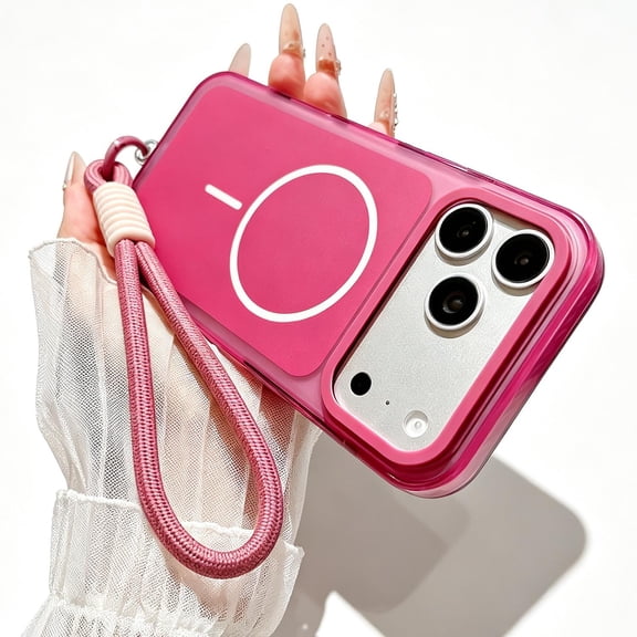 Becova Rugged Case for Apple iPhone 17 Pro with Lanyard, Magnetic Cover Compatible with Magsafe Shockproof Phone Cover with Raised Camera and Screen Protection, Cherryred
