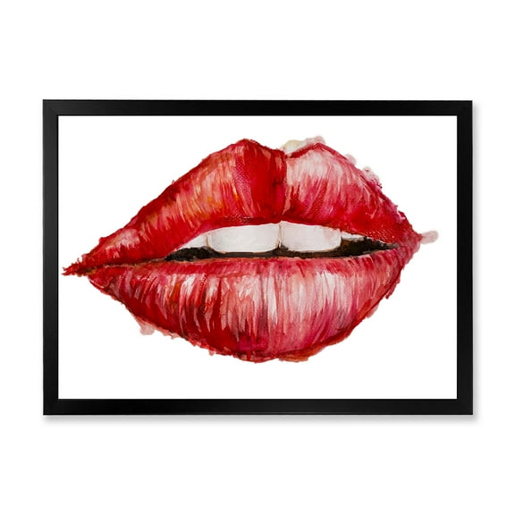 Designart 'Valentines Day Red Female Lips' Modern Framed Art Print