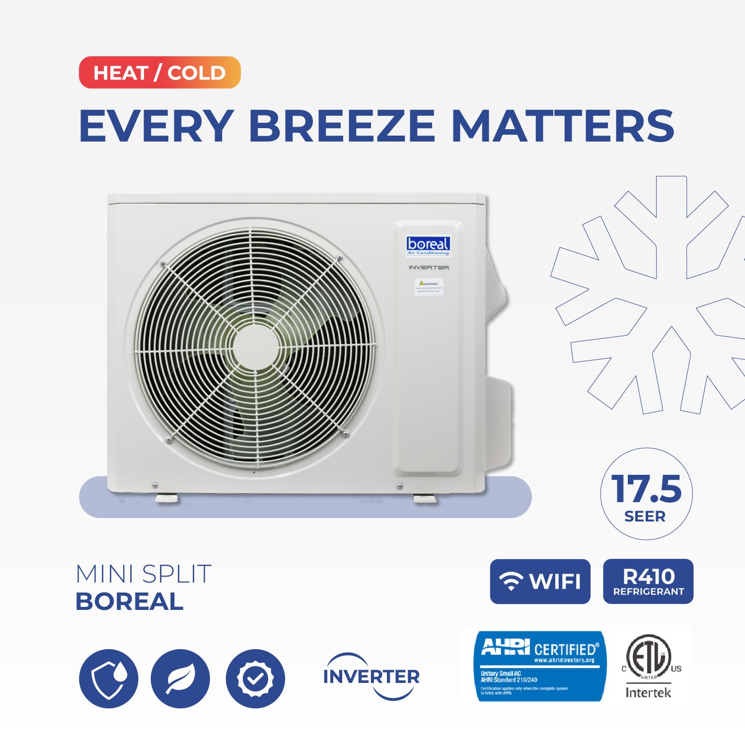 BOREAL 12000 BTU MINI SPLIT AIR CONDITIONER DUCTLESS 17.5 SEER WIFI HEAT PUMP -110V