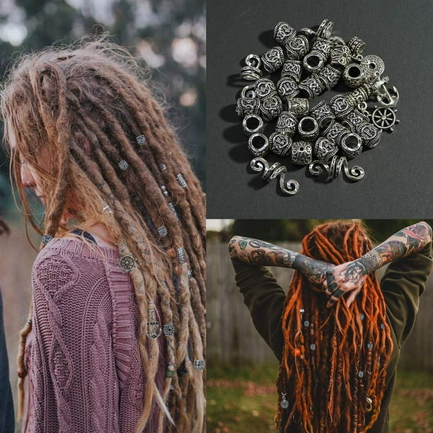 HTAIGUO 60 Pieces Hair Tube Beads Dreadlocks Beads Hair Jewelry