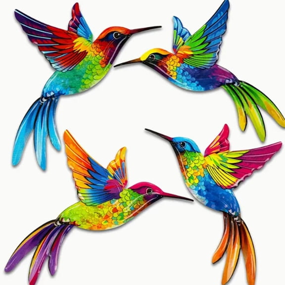 BQBQERT Pack of 4 Wood Hummingbirds Colorful Wall Sculpture Decors Festives Hanging Ornaments For Living Room Bedroom