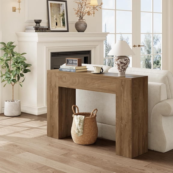Wood Console Table for Entryway Living Room, 43-Inch Modern Sofa Table, Farmhouse Small Rectangular Accent Console with Wooden Double Base for Behind Couch Hallway Foyer Entrance, Light Oak Brown