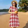thumbnail image 4 of Disketp Red Plaid Daisy para Vestido de Manga Corta para Mujeres, Vestidos de Verano para Mujeres, Casual y Holgado para la Playa, 4 of 6
