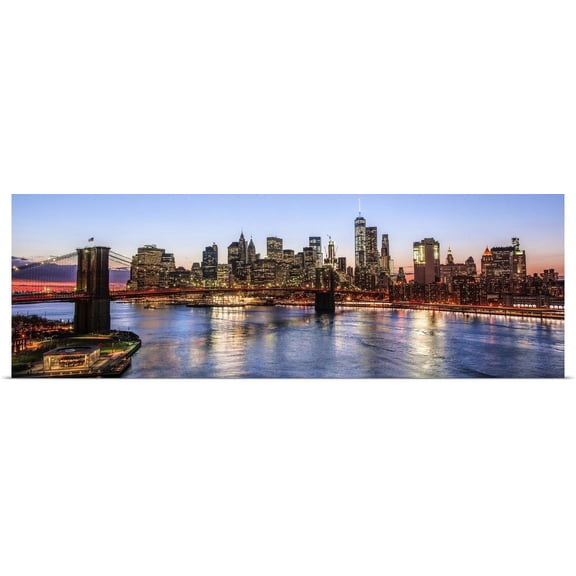 GBC | "New York City Skyline with Brooklyn Bridge in Foreground, with HDR Effect" Art Print - 60x20