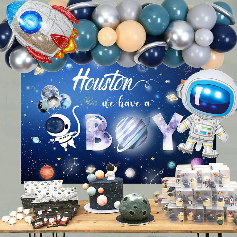 Outer Space Baby Shower Decorations Houston We Have A Boy Backdrop Rocket Astronaut Balloon Garland Arch Kit Night Sky Planet Galaxy Party Supplies