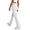 thumbnail image 6 of Oksale Ribbed Pants Women Stretch High Waist Summer Casual Pants Cozy Straight Leg Lounge Trousers White L, 6 of 8
