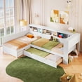 thumbnail image 3 of Harper & Bright Designs L Shaped Twin Beds for 2, Corner Bed with Trundle & Drawer, Twin Size L Shaped Bed with Storage Shelf for Boys and Girls, White, 3 of 16